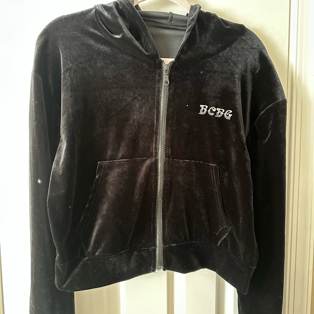 BCBG black Velvet Hoodie with Logo